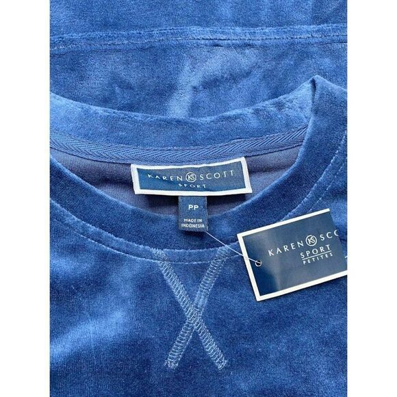 Karen Scott Petite Sweatshirt Top Women's XS‎ Blue Velour Soft Relaxed Crewneck - Picture 6 of 9